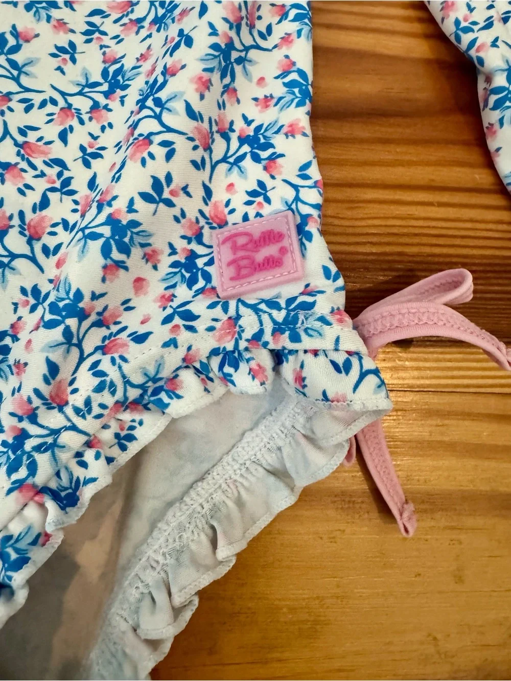 Ruffle Butts Floral Long Sleeve One-Piece Swimsuit White, Blue & Pink 3T EUC